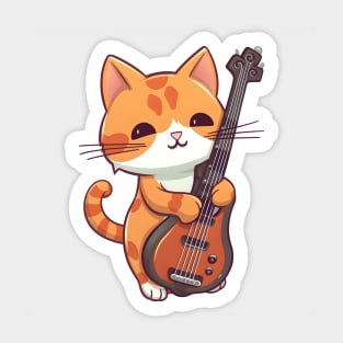 Cute Cat Playing Guitar Sticker